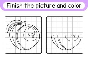 Complete the picture peach. Copy the picture and color. Finish the image. Coloring book. Educational drawing exercise game for children vector