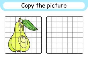 Copy the picture and color pear. Complete the picture. Finish the image. Coloring book. Educational drawing exercise game for children vector