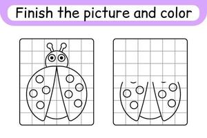 Complete the picture ladybug. Copy the picture and color. Finish the image. Coloring book. Educational drawing exercise game for children vector