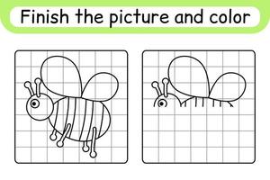 Complete the picture bee. Copy the picture and color. Finish the image. Coloring book. Educational drawing exercise game for children vector