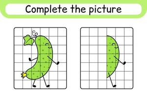 Complete the picture cucumber. Copy the picture and color. Finish the image. Coloring book. Educational drawing exercise game for children vector