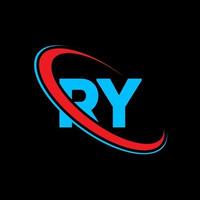 logotipo de ry. ry diseño. letra ry azul y roja. diseño del logotipo de la letra ry. letra inicial ry círculo vinculado en mayúsculas logotipo del monograma. vector