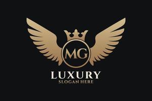 Luxury royal wing Letter MG crest Gold color Logo vector, Victory logo, crest logo, wing logo, vector logo template.