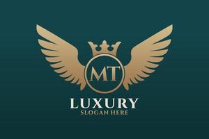 Luxury royal wing Letter MT crest Gold color Logo vector, Victory logo, crest logo, wing logo, vector logo template.