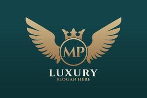 Luxury royal wing Letter MP crest Gold color Logo vector, Victory logo, crest logo, wing logo, vector logo template.