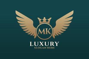 Luxury royal wing Letter MK crest Gold color Logo vector, Victory logo, crest logo, wing logo, vector logo template.