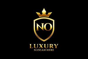 initial NO elegant luxury monogram logo or badge template with scrolls and royal crown - perfect for luxurious branding projects vector