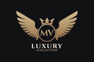 Luxury royal wing Letter MV crest Gold color Logo vector, Victory logo, crest logo, wing logo, vector logo template.