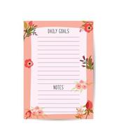 Daily planner with flowers to do list memo printable vector illustration.