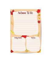 Autumn planner sheet Fall to-do list Planner insert or note page template to do list schedule tracker vector