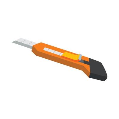 Office plastic paper knife isolated on a white background. Retractable Knife icon in flat style.