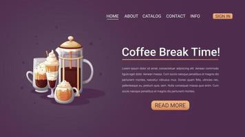 página web con una ilustración de cócteles de café. vector