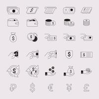 Money line icons. Set of Banking, Wallet and Coins icons. Credit card, Currency exchange. Banking credit card, atm payment. Simple vector illustration.