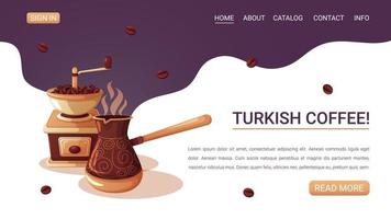 Webpage with an illustration of Turkish coffee. vector