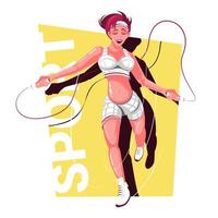 Cartoon athlete. A girl jumps on a rope. vector