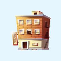 Cartoon house. Multi-storey red brick house. vector