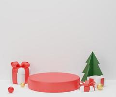 fondo de navidad. podio rojo en fondo blanco para mostrar el producto. representación 3d foto