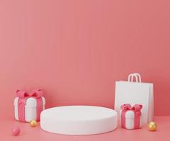 Christmas background with white podium for product display. pink background. 3d rendering. photo