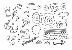 doodle set design elements isolated on white background . Hand drawn abstract scribble for concept design. vector illustration.