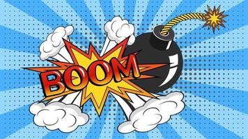 The inscription BOOM with a bomb. Pop art background. vector