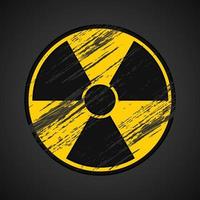 Yellow round with traces of scuffing radiation warning sign vector