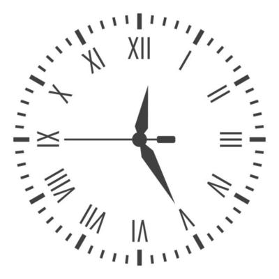 Watch face with Roman numerals and hands.