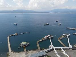 Aerial view of Port in Banyuwangi Indonesia with ferry in Bali Ocean photo