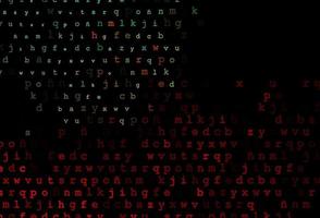 Dark green, red vector layout with latin alphabet.