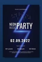 Music Poster With Neon Light Template. Abstract Futuristic Party Flyer with Blue Light. Light Electro Cover for Festival Music, Disco, Night Club