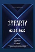 Music Poster With Neon Light Template. Abstract Futuristic Party Flyer with Blue Light. Light Electro Cover for Festival Music, Disco, Night Club vector