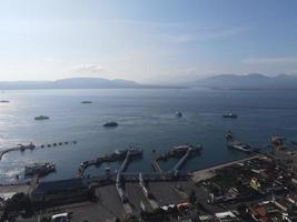 Aerial view of Port in Banyuwangi Indonesia with ferry in Bali Ocean photo