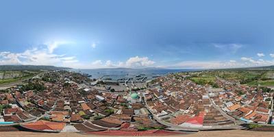 Aerial view of Port in Banyuwangi Indonesia with ferry in Bali Ocean photo