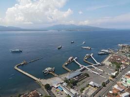 Aerial view of Port in Banyuwangi Indonesia with ferry in Bali Ocean photo