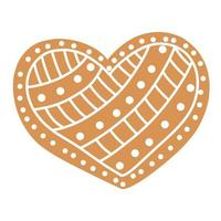 pan de jengibre de Navidad vectorial en forma de corazón rayado sobre un fondo blanco. vector