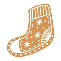 vector Christmas gingerbread in the form of a Christmas sock on a white background.