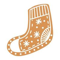 vector Christmas gingerbread in the form of a Christmas sock on a white background.