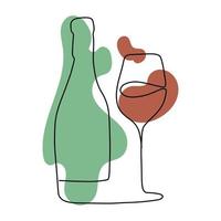 minimalistic one-line drawing of a bottle of wine and a glass. vector