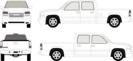 Vector outline illustration car pickup set isolated on white background