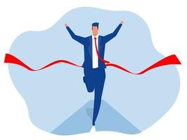 business man crossing the finish line and tearing the red ribbon concept vector illustrator