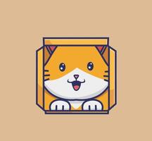 lindo gato ocultar en cartón dibujos animados animal naturaleza concepto aislado ilustración. estilo plano adecuado para el vector de logotipo premium de diseño de icono de etiqueta. personaje mascota