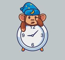 cute monkey wake up clock alarm. isolated cartoon animal nature illustration. Flat Style suitable for Sticker Icon Design Premium Logo vector. Mascot Character vector