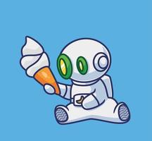 cute astronaut robot get a vanilla ice cream vector