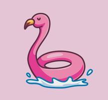 cute flamingo lifebuoy pink on water. Isolated cartoon object illustration. Flat Style suitable for Sticker Icon Design Premium Logo vector