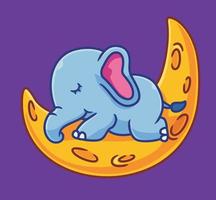 lindo elefante duerme en la luna. ilustración animal de dibujos animados aislados. vector de logotipo premium de diseño de icono de etiqueta de estilo plano. personaje mascota