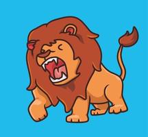 lindo león rugiendo tan fuerte peligro. ilustración aislada del concepto de naturaleza animal de dibujos animados. estilo plano adecuado para el vector de logotipo premium de diseño de icono de etiqueta. personaje mascota