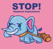 Stop elephant exploitation. Isolated animal illustration. Flat Style Sticker Icon Premium vector