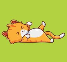 lindo gato tirado en el suelo para la siesta. ilustración animal de dibujos animados aislados. vector de logotipo premium de diseño de icono de etiqueta de estilo plano. personaje mascota