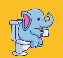 cute elephant using toilet tissue. isolated cartoon animal illustration. Flat Style Sticker Icon Design Premium Logo vector. Mascot Character vector