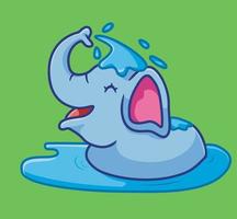 lindo elefante bañándose. ilustración animal de dibujos animados aislados. vector de logotipo premium de diseño de icono de etiqueta de estilo plano. personaje mascota
