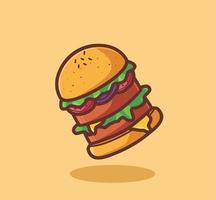 linda hamburguesa grande. ilustración aislada del concepto de comida de dibujos animados. estilo de dibujos animados plano adecuado para el diseño de iconos de pegatinas vector de logotipo premium